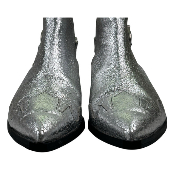 Allsaints Desola Silver Leather Slingback Western Mules Womens 8 US 38 EU $379 - Picture 3 of 11